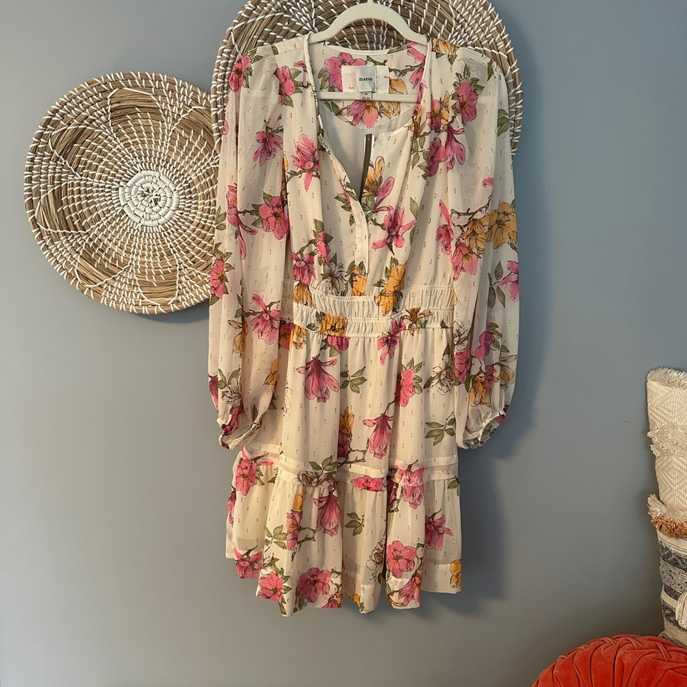 Maeve Cream Floral Mini Dress with Pink & Yellow Flowers - Picture 5 of 11